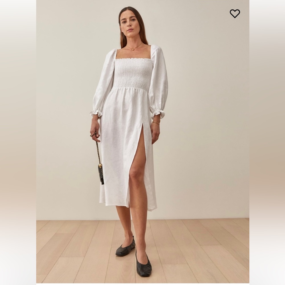Reformation Gitane White Linen Midi Dress